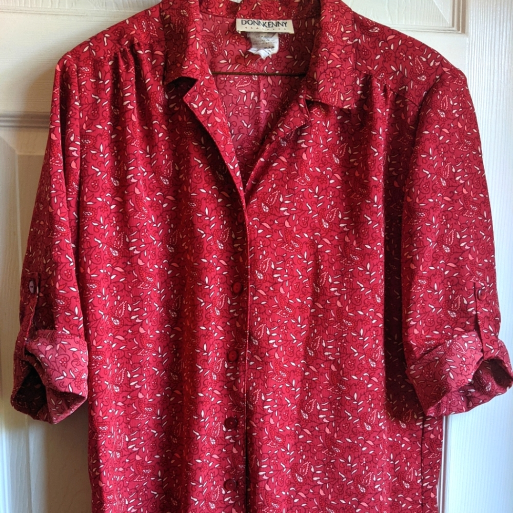 Vintage Women's M DonnKenny Red Floral Blouse